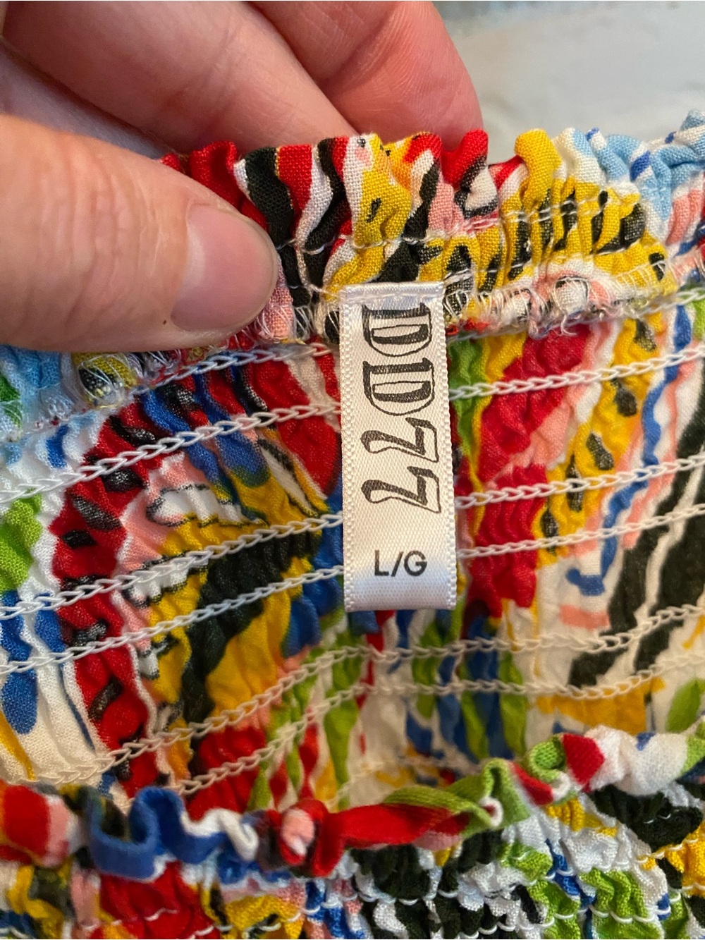 DD77 Tropical Print Smocked Tiered Pockets Maxi Dress Size Large Boho Resort - Picture 10 of 12